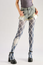 Kitty Tartan Women Tights Women's Fancy Dress Costume Accessories, Perfect for Parties, Office, Street Fashion, and Daily Wear