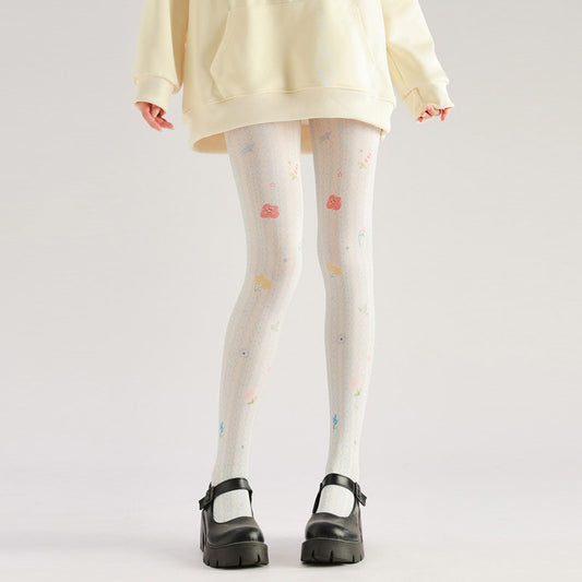 Lace Pattern Lolita Tights with high elasticity and shaping fit, suitable for events, cosplay, street style, and gifting girls at Christmas