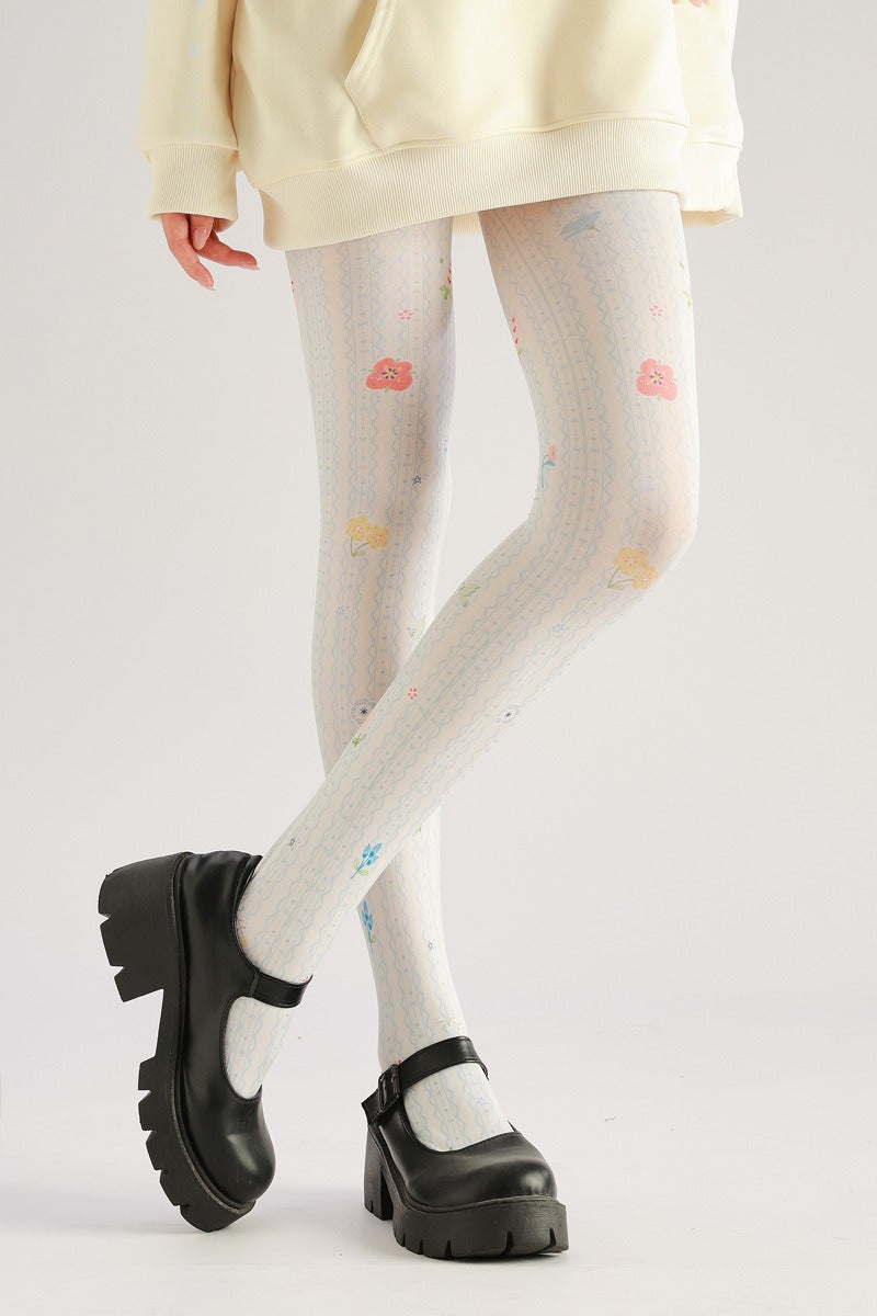 Lace Pattern Lolita Tights with high elasticity and shaping fit, suitable for events, cosplay, street style, and gifting girls at Christmas