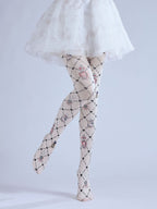 Rhombus Grid Pattern Printed Pantyhose with high elasticity and shaping fit, suitable for events, cosplay, street style, and gifting girls at Christmas