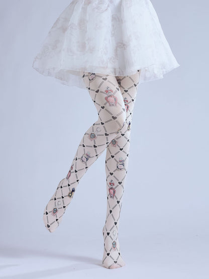 Rhombus Grid Pattern Printed Pantyhose with high elasticity and shaping fit, suitable for events, cosplay, street style, and gifting girls at Christmas