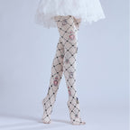 Rhombus Grid Pattern Printed Pantyhose with high elasticity and shaping fit, suitable for events, cosplay, street style, and gifting girls at Christmas
