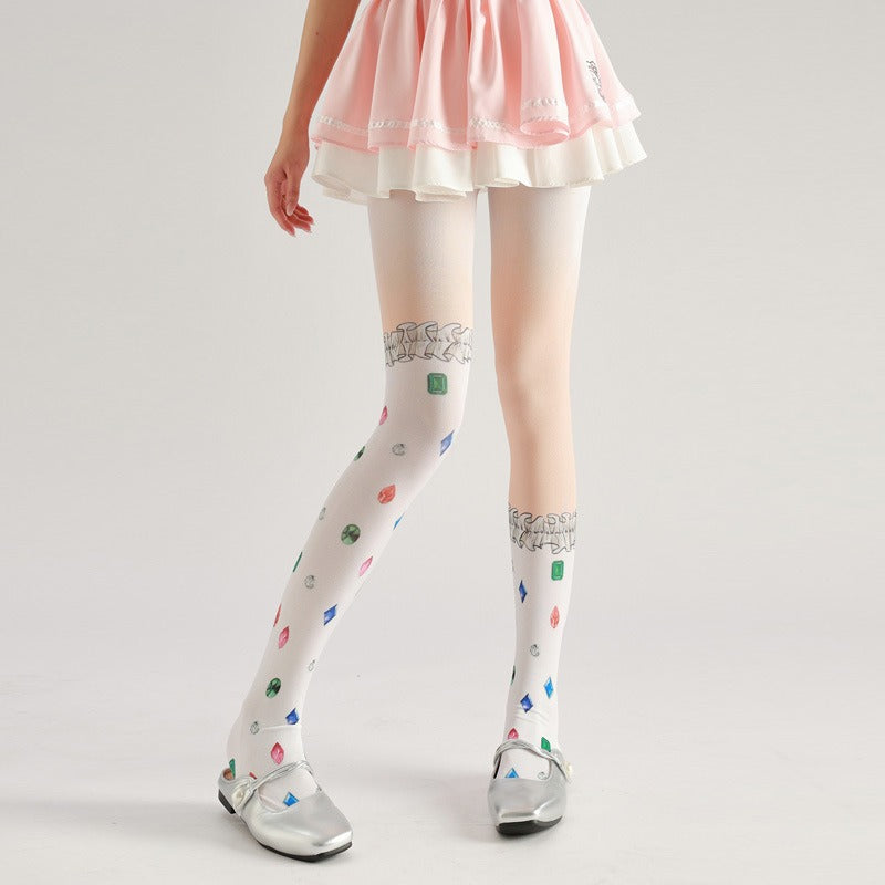 Gemstone Sweet Women Tights with high elasticity and shaping fit, suitable for events, cosplay, street style, and gifting girls at Christmas