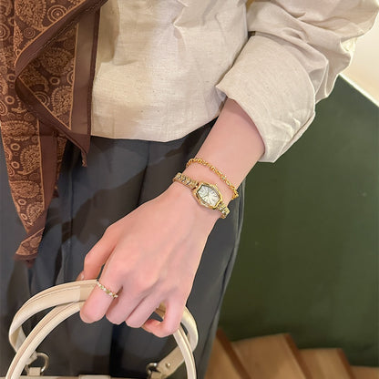 Elegant Gold-Tone Quartz Watch with Mother of Pearl Dial