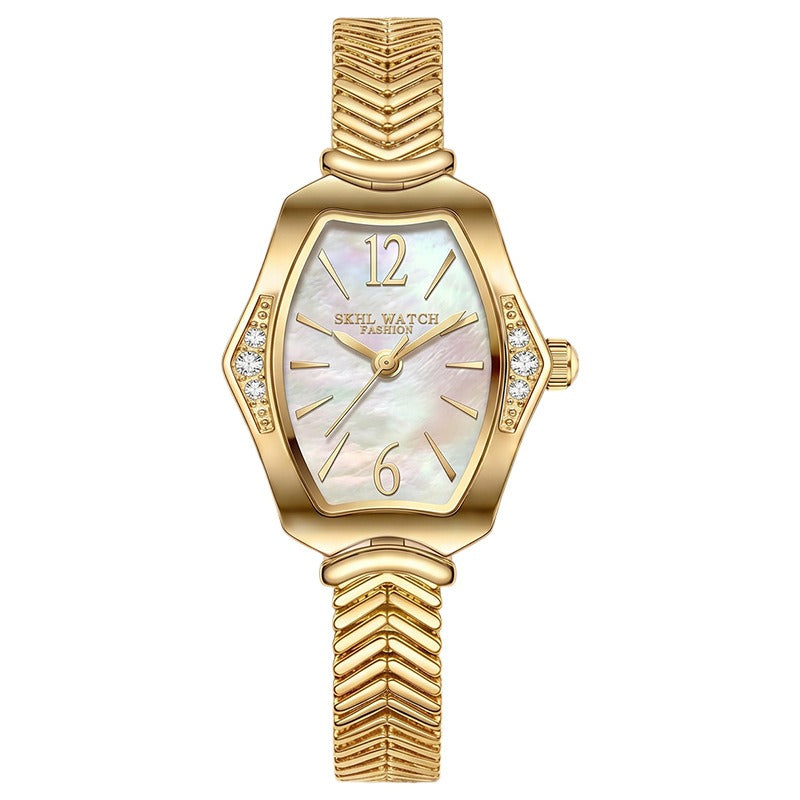 Elegant Gold-Tone Quartz Watch with Mother of Pearl Dial