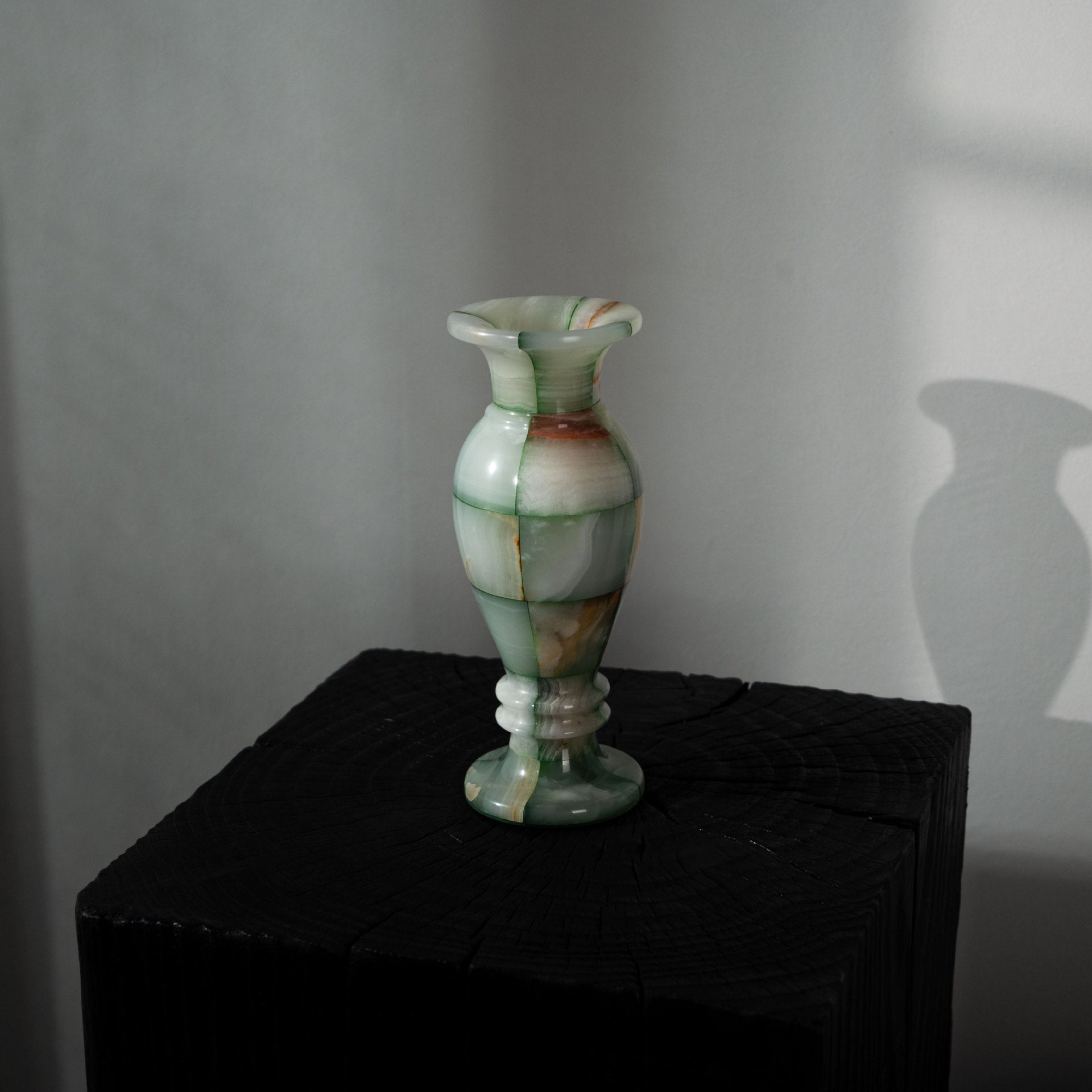 Natural Green Checkered Jade Vase-Grainvity