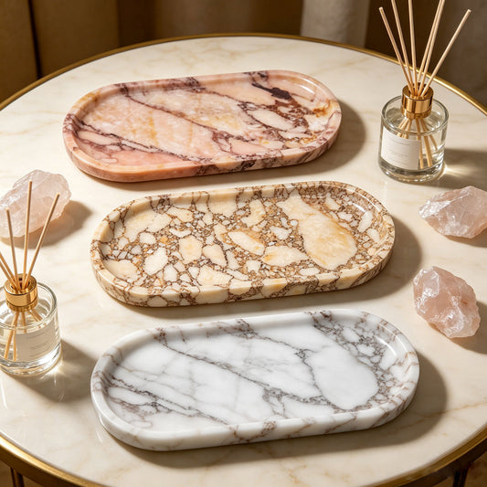 Natural Marble Oval Tray | Luxury Stone Organiser for Jewellery & Aromatherapy