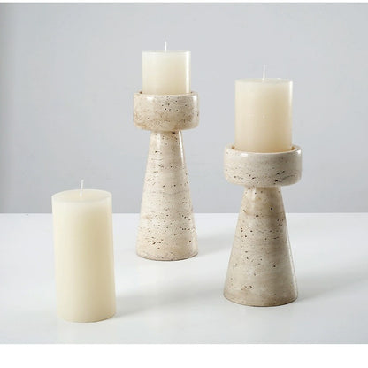 Natural Travertine Candlestick | Luxury Stone Candle Holder