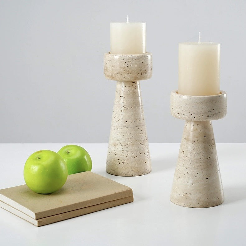 Natural Travertine Candlestick | Luxury Stone Candle Holder
