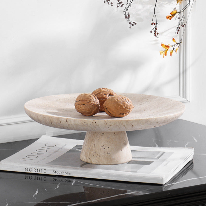 Natural Travertine High Tray | Luxury Stone Pedestal & Display Stand