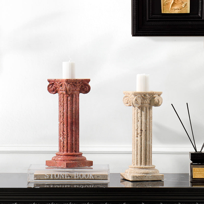Natural Travertine Roman Pillar Candle Holder-Grainvity