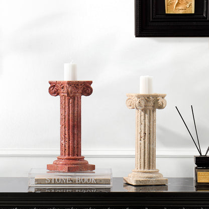 Natural Travertine Roman Pillar Candle Holder-Grainvity
