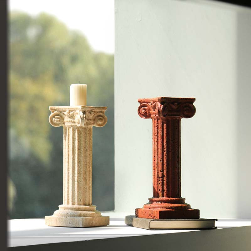 Natural Travertine Roman Pillar Candle Holder-Grainvity
