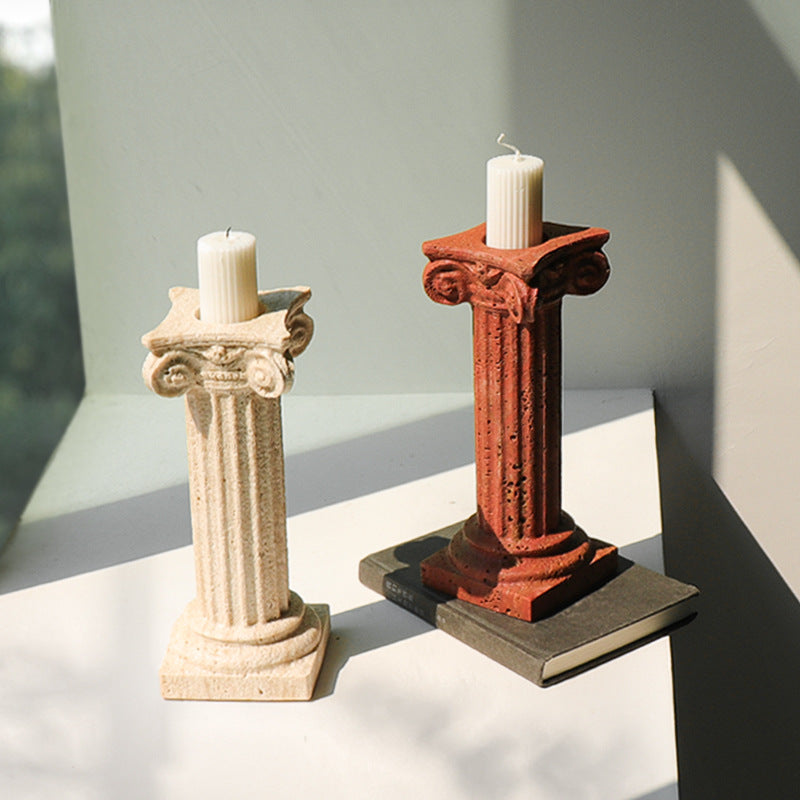 Natural Travertine Roman Pillar Candle Holder-Grainvity