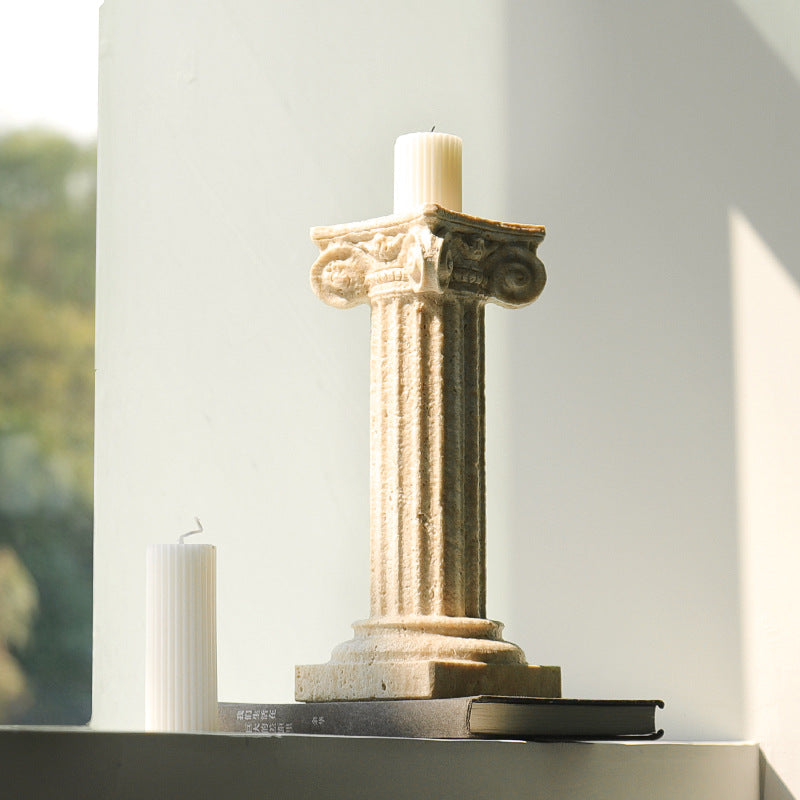Natural Travertine Roman Pillar Candle Holder-Grainvity