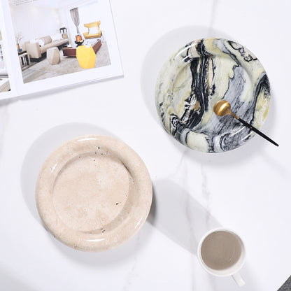 Natural Travertine Round Stone Plate | Luxury Serving & Display Piece
