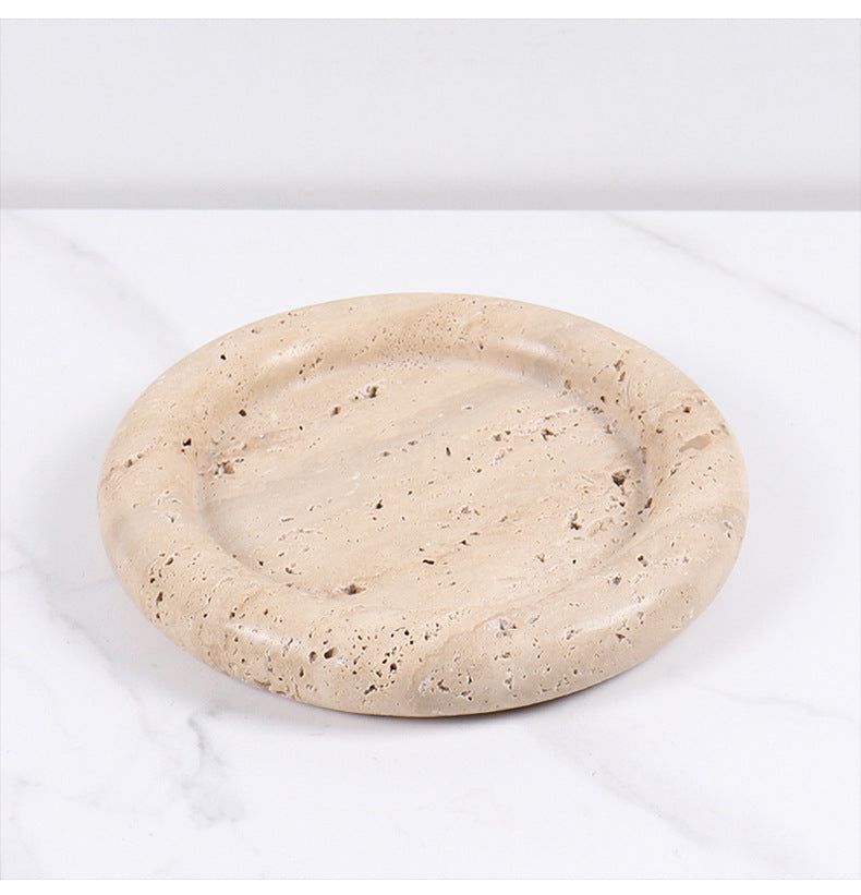 Natural Travertine Round Stone Plate | Luxury Serving & Display Piece