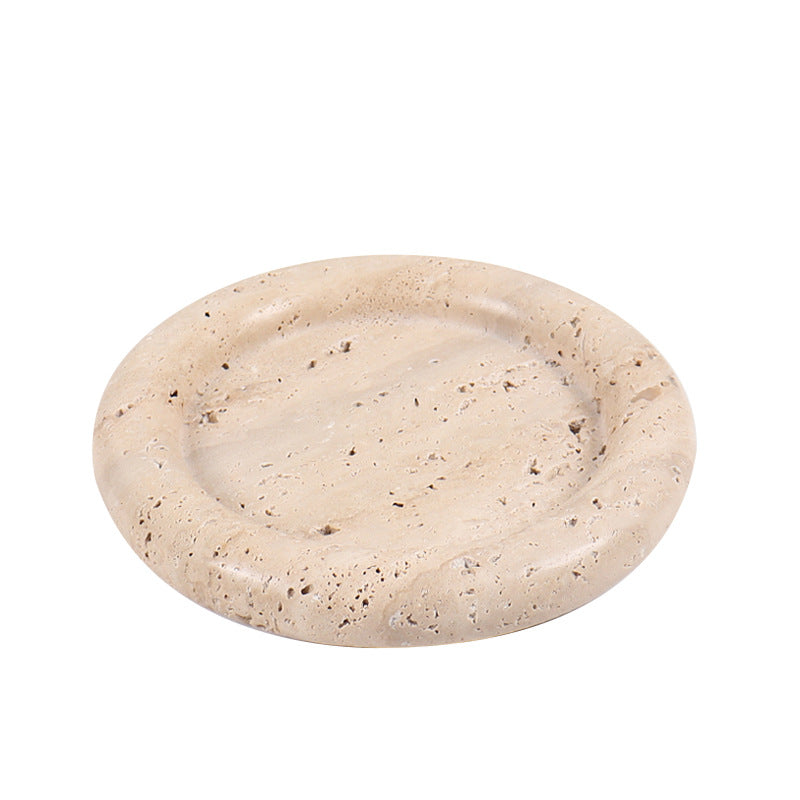 Natural Travertine Round Stone Plate | Luxury Serving & Display Piece