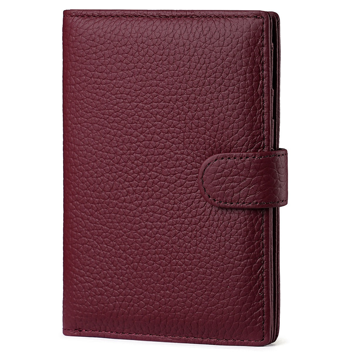 Burgundy leather passport holder.
