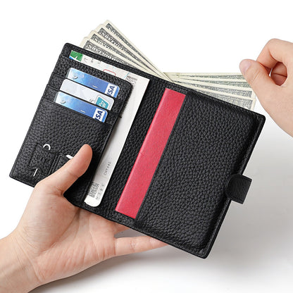 Black passport Holder Leather Travel wallet for passport and money.