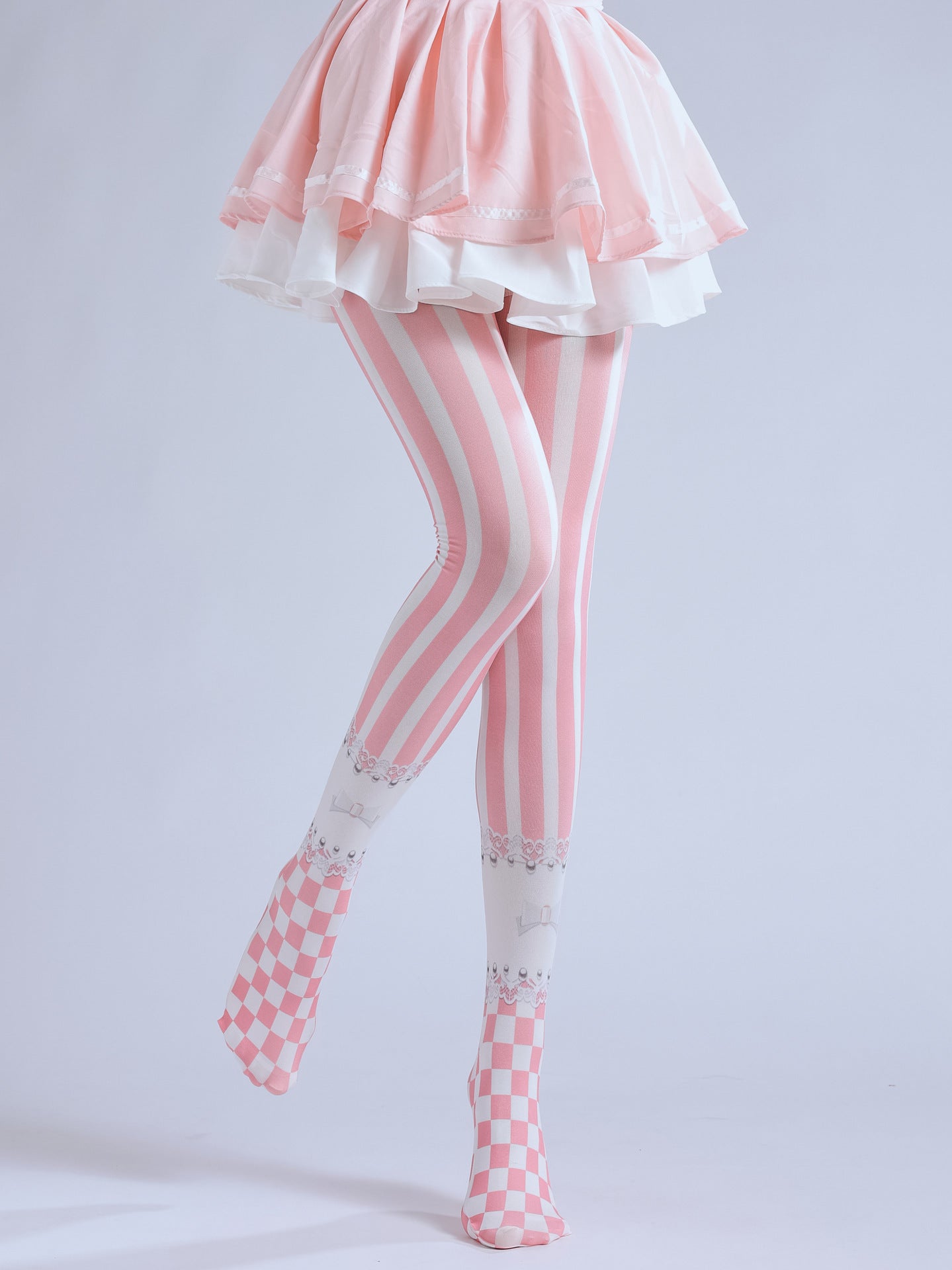 Pink Striped Lolita Tights with high elasticity and shaping fit, suitable for events, cosplay, street style, and gifting girls at Christmas