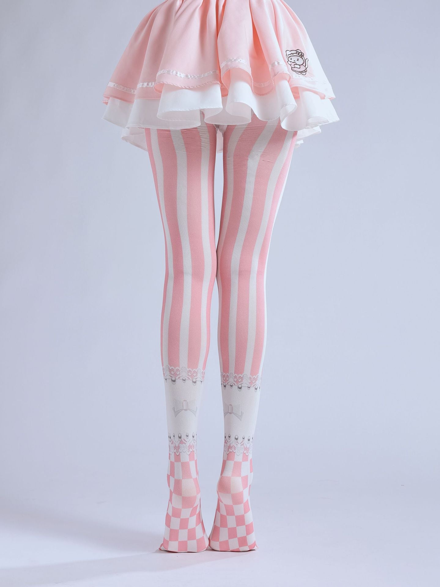 Pink Striped Lolita Tights with high elasticity and shaping fit, suitable for events, cosplay, street style, and gifting girls at Christmas