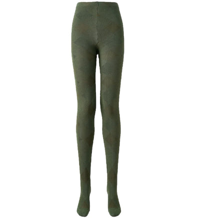 Plaid thermal tights in army green, flat lay front view