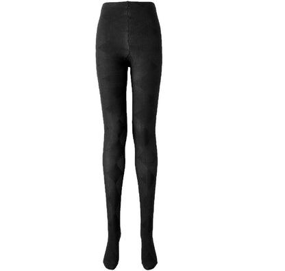 Plaid thermal tights in black, flat lay front view