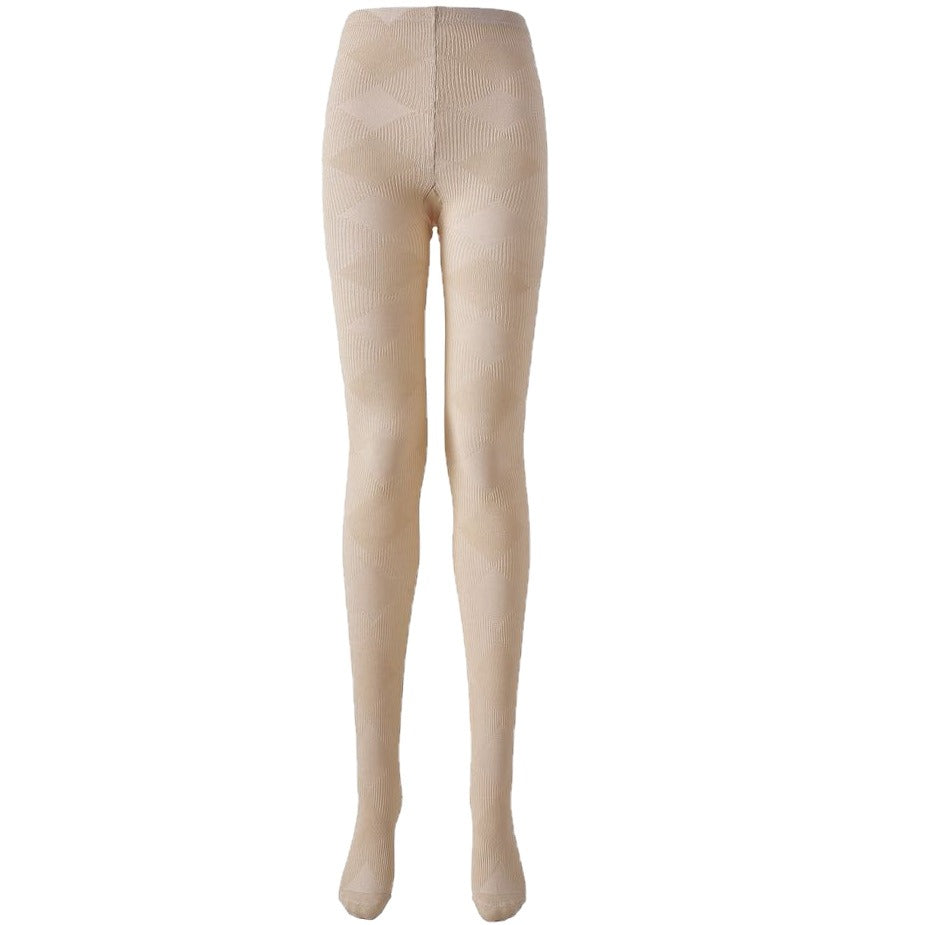 Plaid thermal tights in cream, flat lay front view