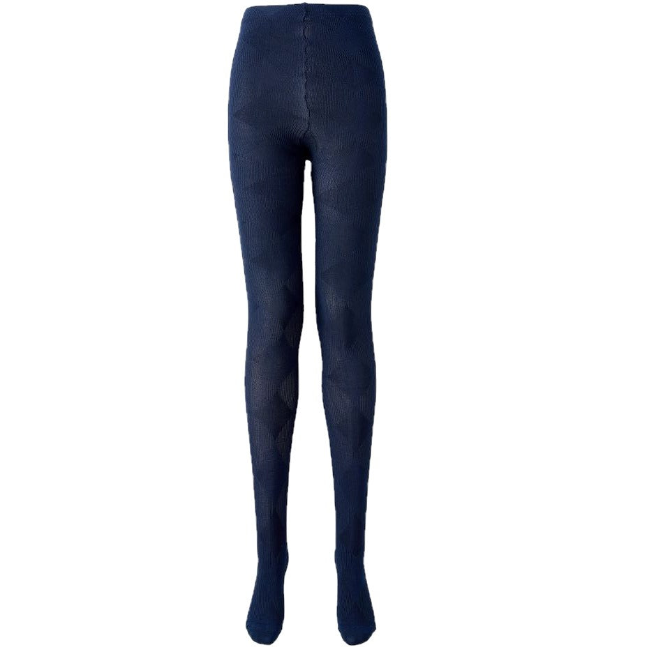 Plaid thermal tights in navy, flat lay front view
