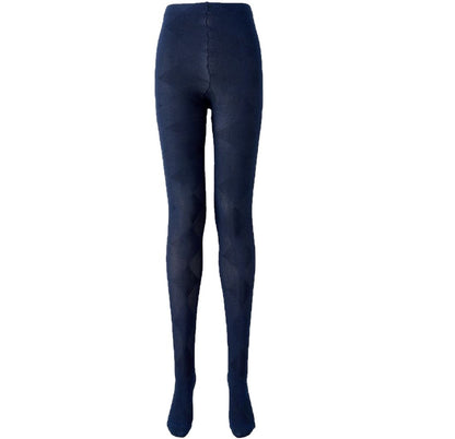 Plaid thermal tights in navy, flat lay front view