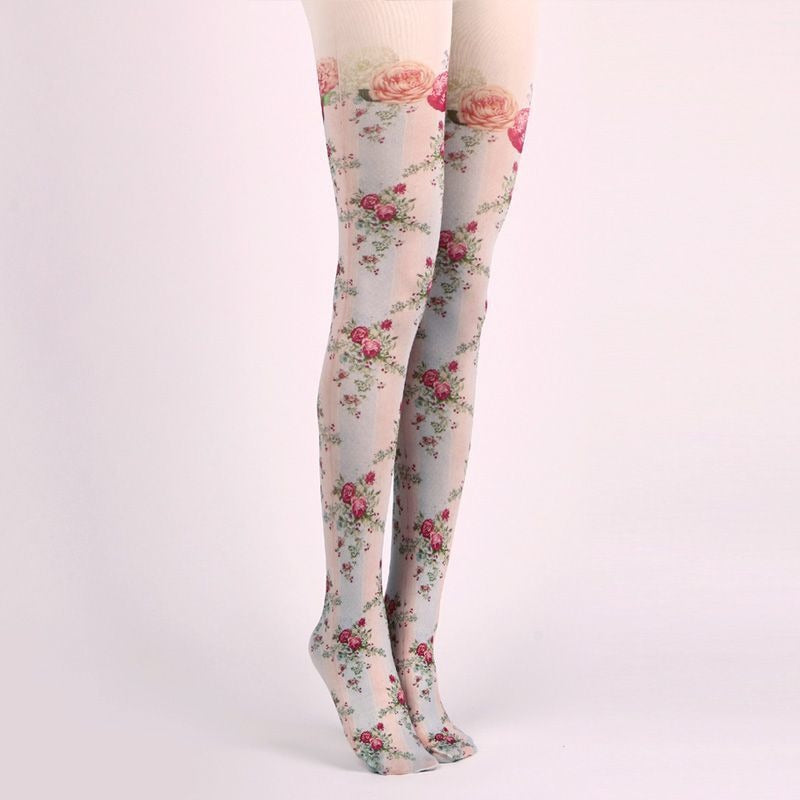 Floral Retro Tights with high elasticity and compression,shaping fit and ideal for weddings, parties, ethnic outfits, and street fashion