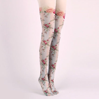 Floral Retro Tights with high elasticity and compression,shaping fit and ideal for weddings, parties, ethnic outfits, and street fashion