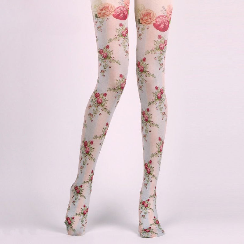 Floral Retro Tights with high elasticity and compression,shaping fit and ideal for weddings, parties, ethnic outfits, and street fashion