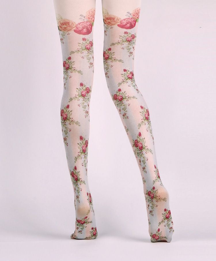 Floral Retro Tights with high elasticity and compression,shaping fit and ideal for weddings, parties, ethnic outfits, and street fashion