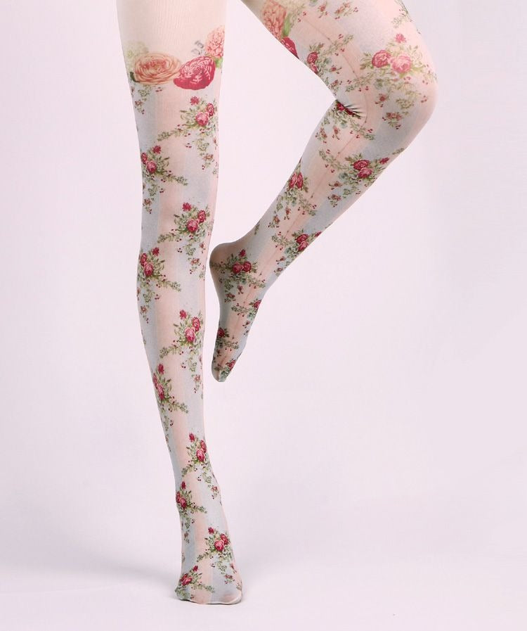 Floral Retro Tights with high elasticity and compression,shaping fit and ideal for weddings, parties, ethnic outfits, and street fashion