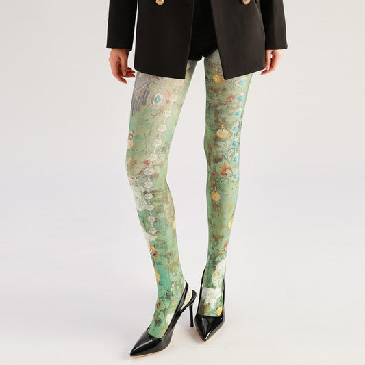 Retro Murals Women Tights with high elasticity and compression,shaping fit and ideal for weddings, parties, ethnic outfits, and street fashion