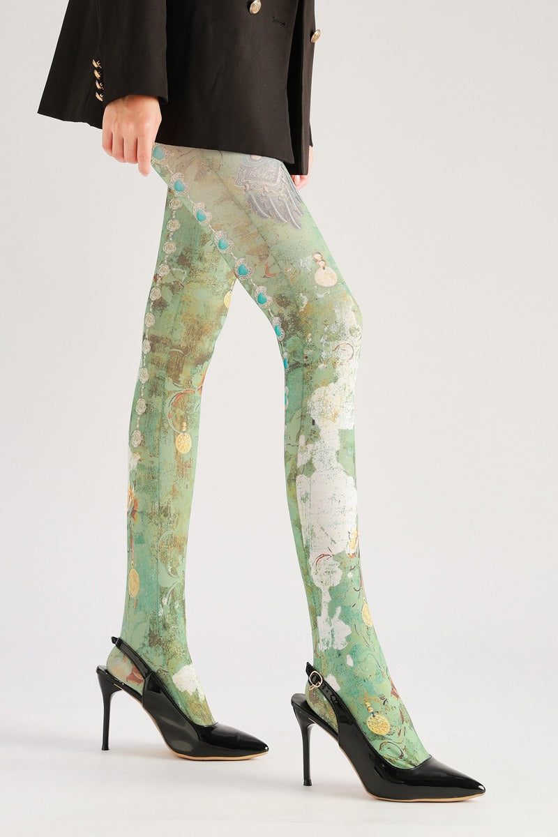 Retro Murals Women Tights with high elasticity and compression,shaping fit and ideal for weddings, parties, ethnic outfits, and street fashion