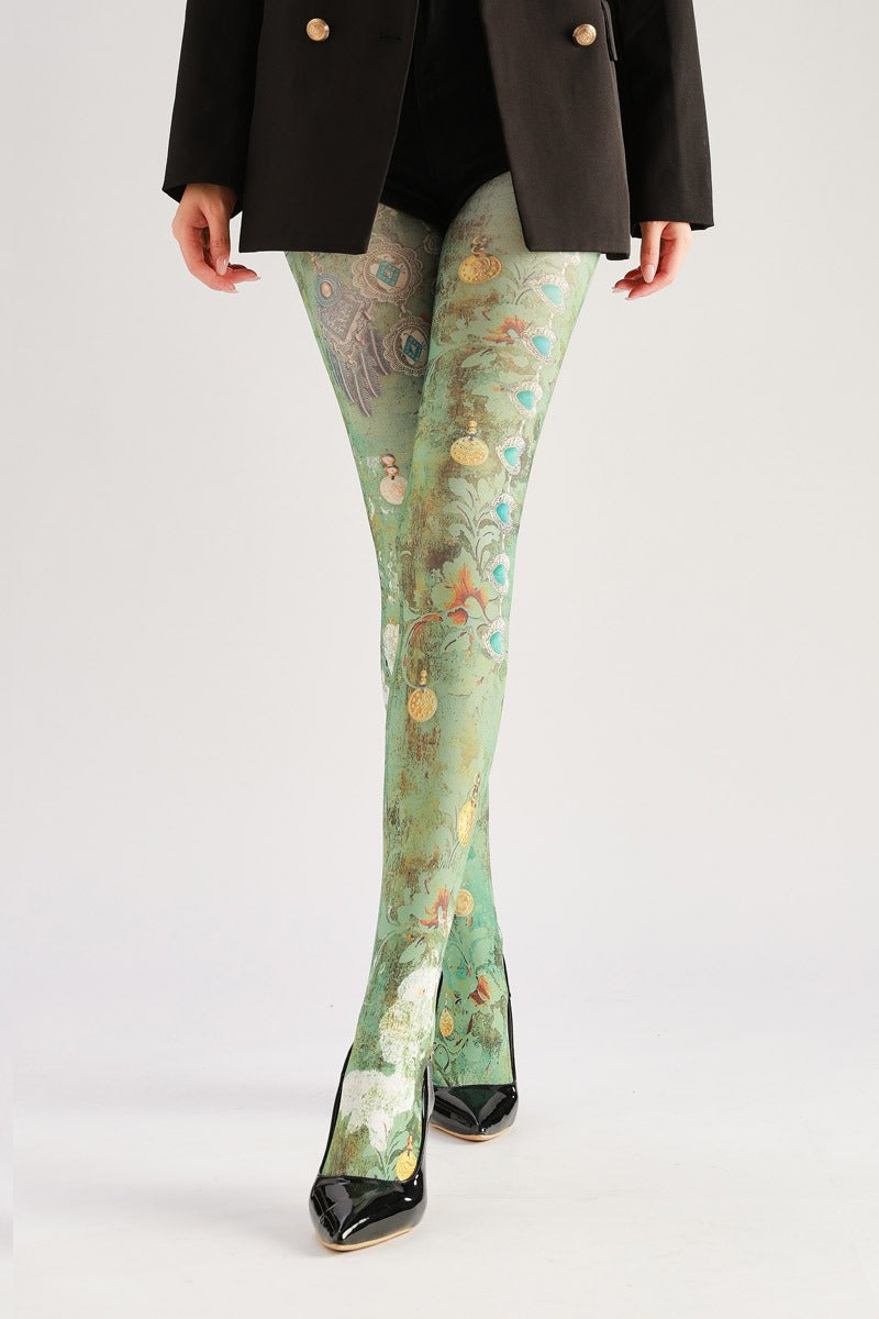 Retro Murals Women Tights with high elasticity and compression,shaping fit and ideal for weddings, parties, ethnic outfits, and street fashion