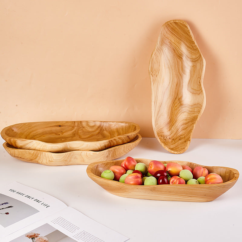 Rustic Wooden Fruit Bowl – Handcrafted Brown Wood Serving Bowl