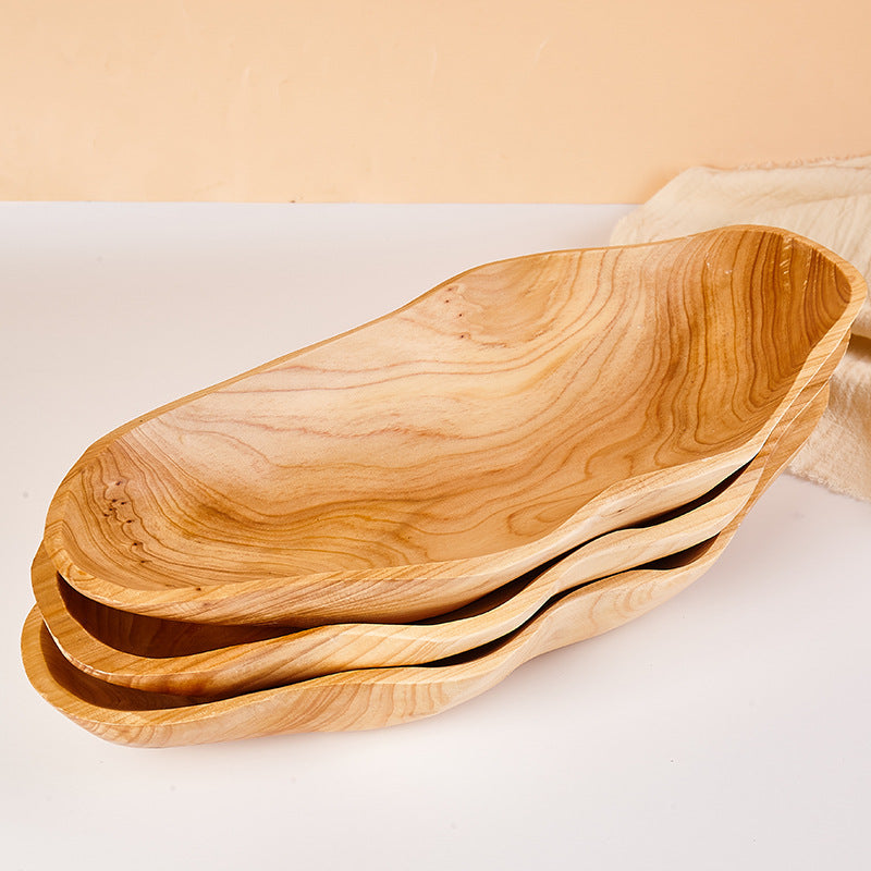 Rustic Wooden Fruit Bowl – Handcrafted Brown Wood Serving Bowl
