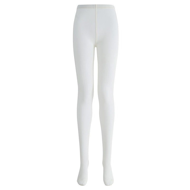 Sheer vertical-stripe tights in white, flat lay front view