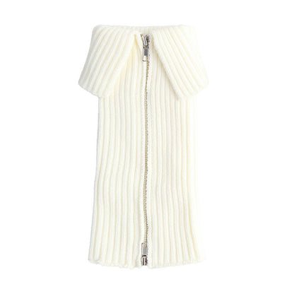 White side-zip leg warmers with fold-over cuff, front view