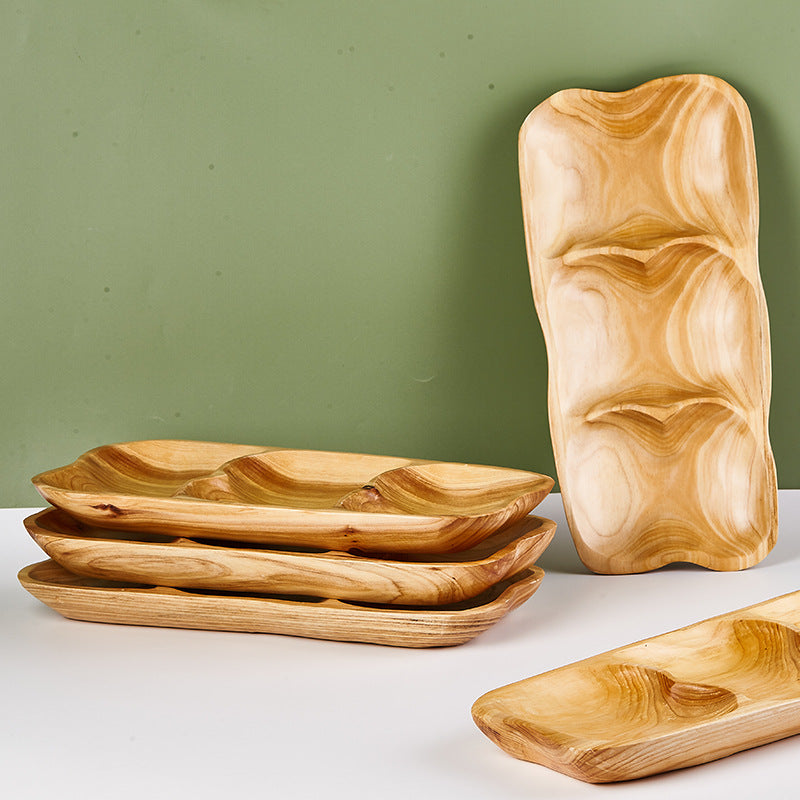 Three-Compartment Wooden Nut & Snack Serving Plate