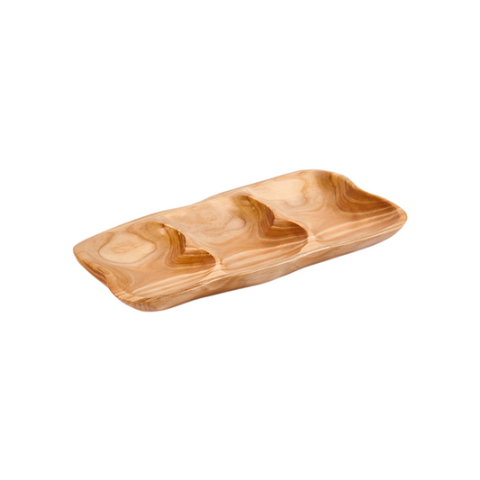 Three-Compartment Wooden Nut & Snack Serving Plate
