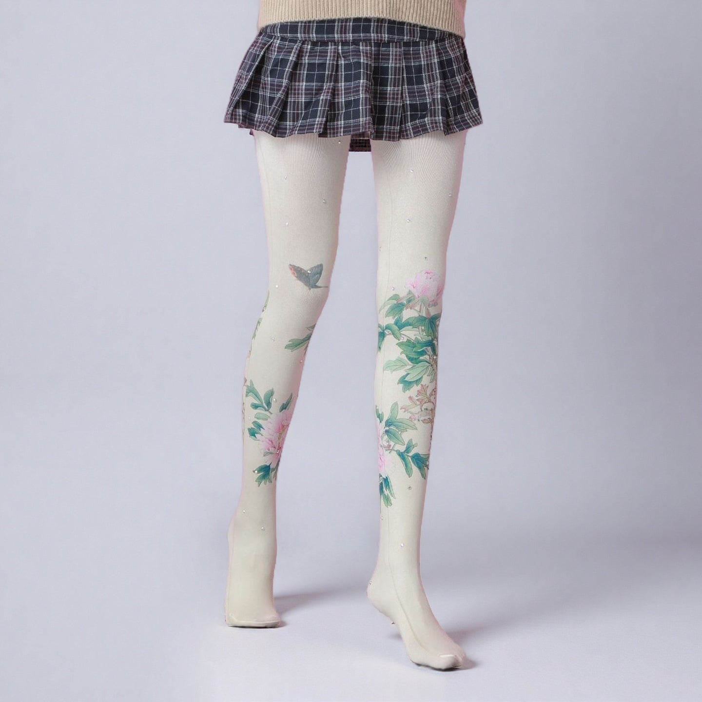 Peony Butterfly Shinning Tights with high elasticity and compression,shaping fit and ideal for weddings, parties, ethnic outfits, and street fashion