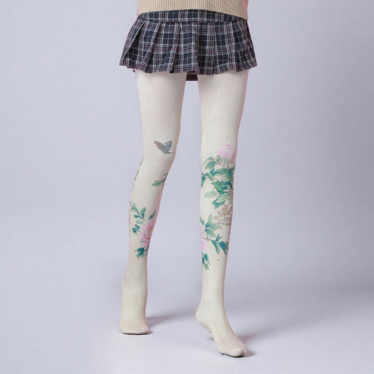 Peony Butterfly Shinning Tights with high elasticity and compression,shaping fit and ideal for weddings, parties, ethnic outfits, and street fashion
