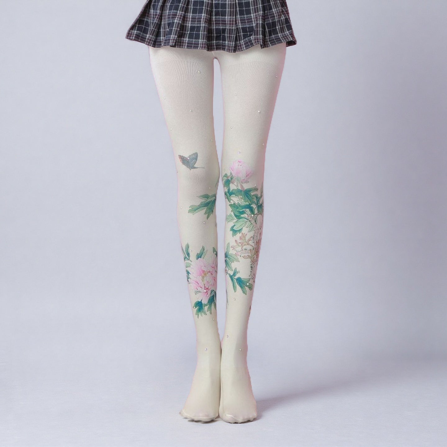 Peony Butterfly Shinning Tights with high elasticity and compression,shaping fit and ideal for weddings, parties, ethnic outfits, and street fashion