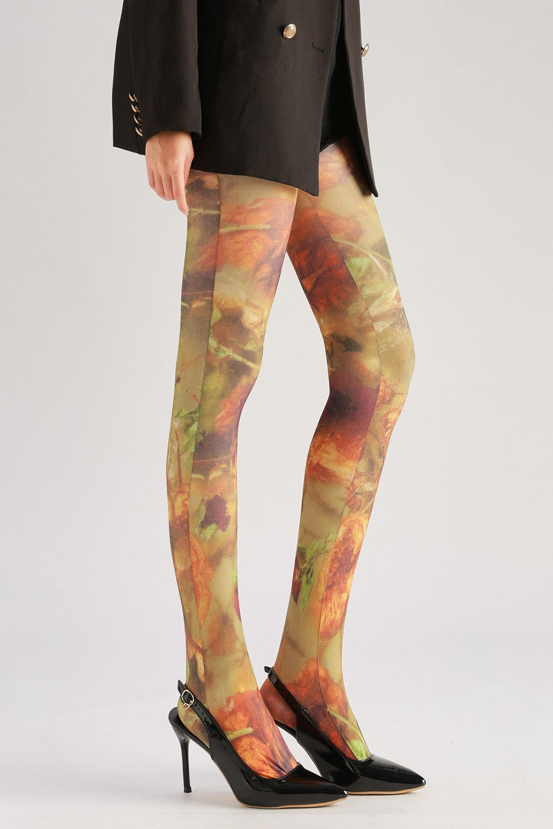 Floral Oil Painting Tights with high elasticity and compression,shaping fit and ideal for weddings, parties, ethnic outfits, and street fashion