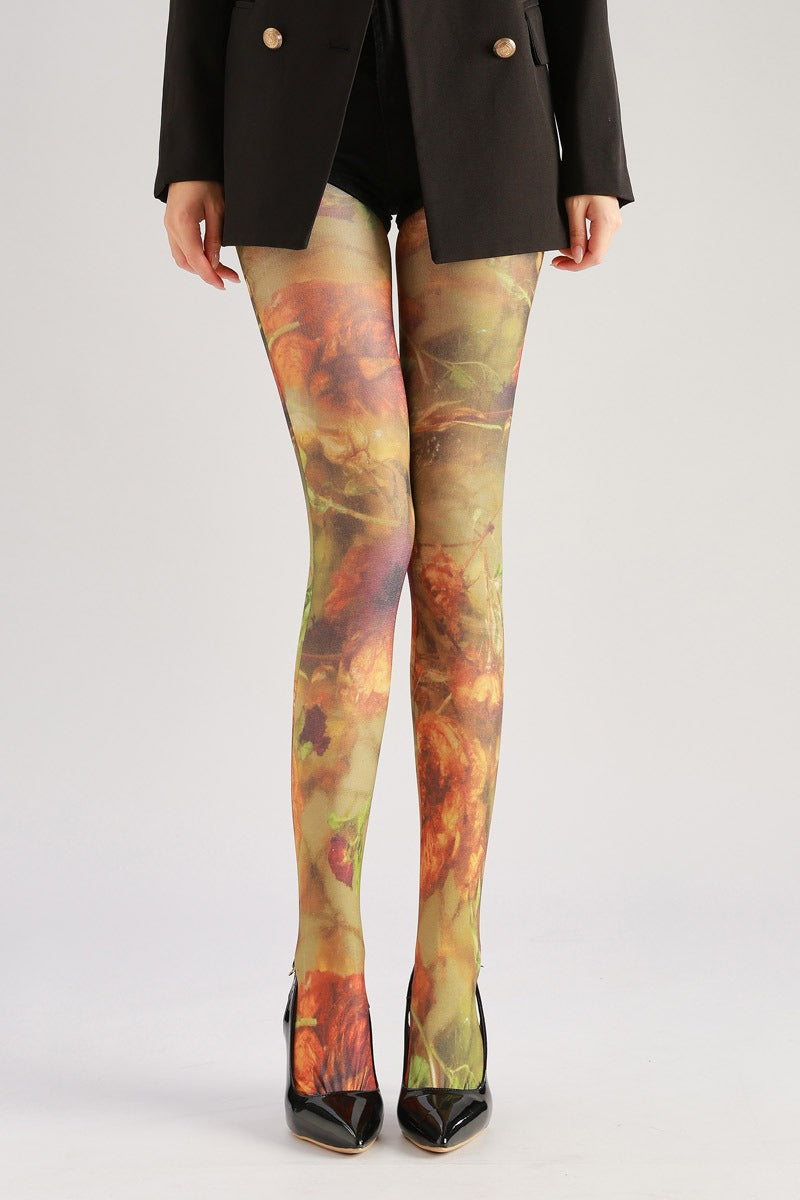 Floral Oil Painting Tights with high elasticity and compression,shaping fit and ideal for weddings, parties, ethnic outfits, and street fashion